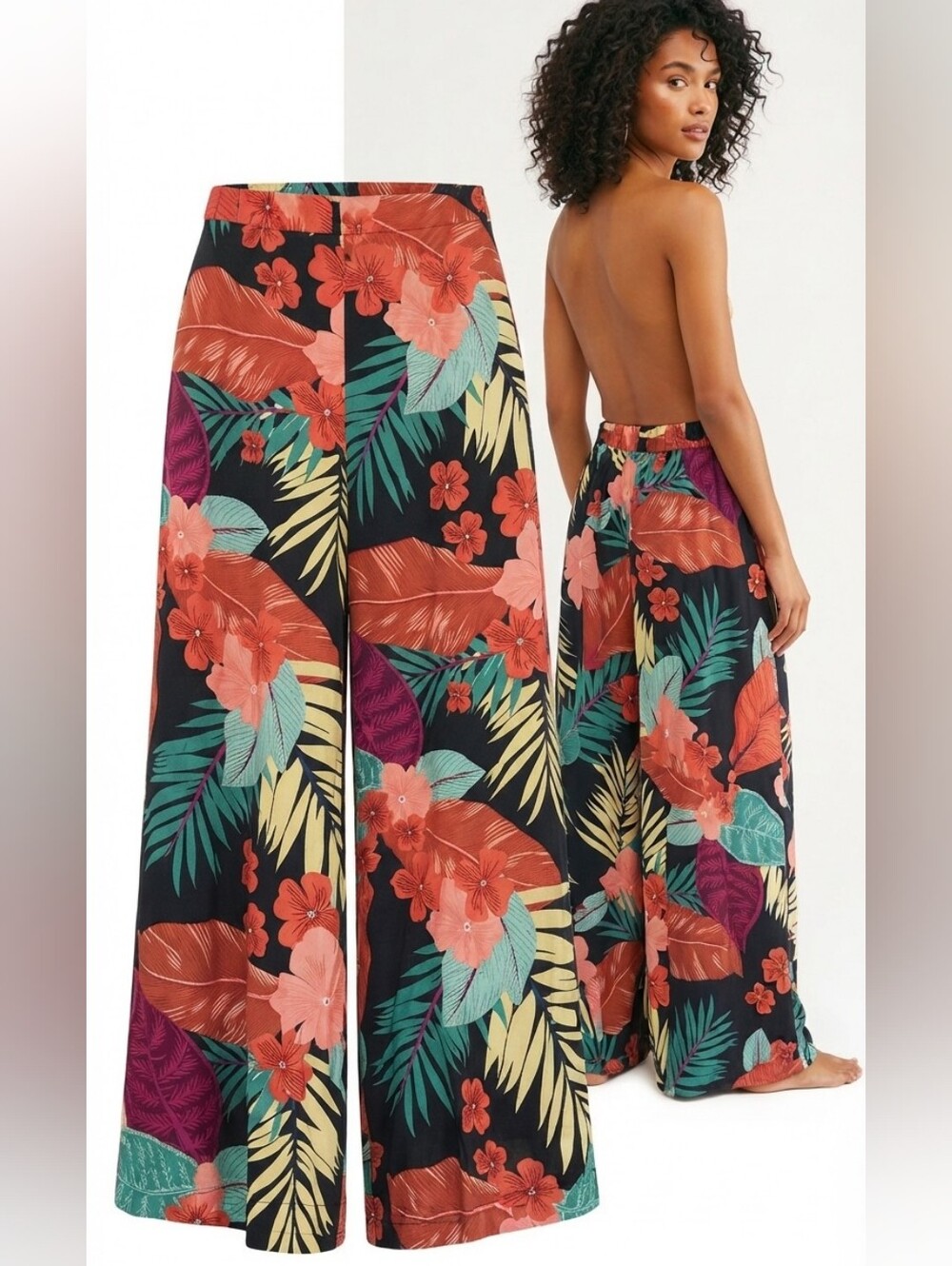NEW Yozy Tropical Floral Wide Leg Palazzo Pants Size Small US 4 EU 36 NWOT Flare
